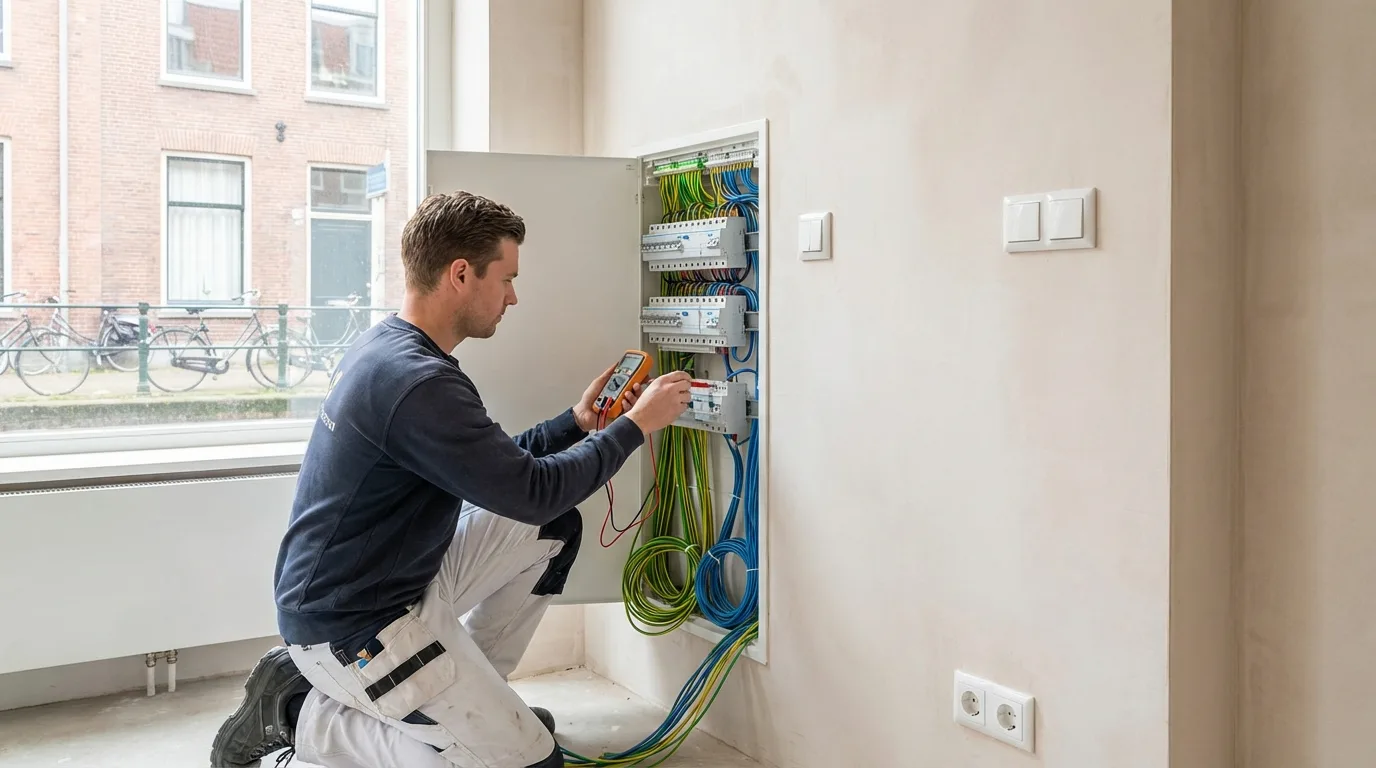 Professioneel elektrawerk in moderne woning met nette installatie